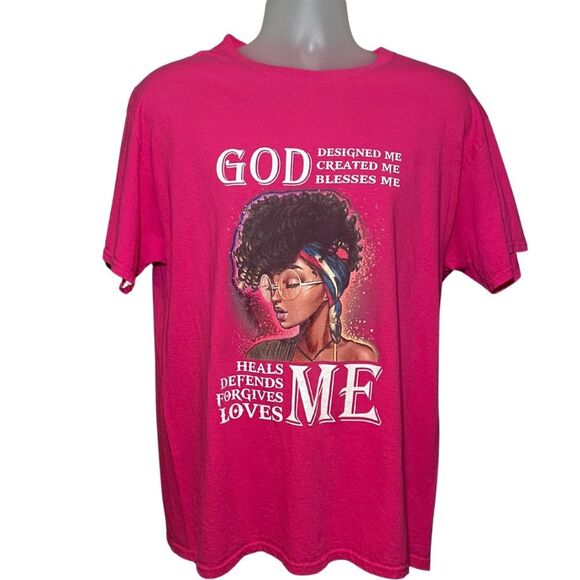 God Loves Me Women's Size Large Graphic Religious Tee Shirt Pink - Picture 1 of 4